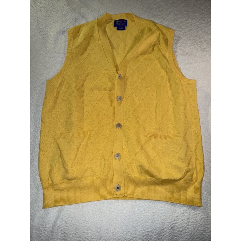 Vintage Pendleton Wooden button-down Men's L Diamond Knit Yellow sweater vest‎